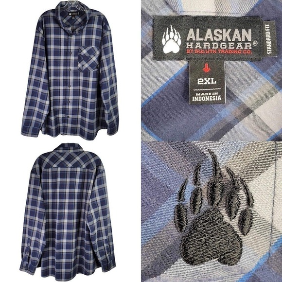 Alaskan Hardgear Duluth Mens 2XL Long Sleeve Blue Flannel Button Up Shirt Wool - Picture 1 of 12